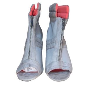 Cape Robbin Grey Faux Suede Open Toe Ankle Boots Women's